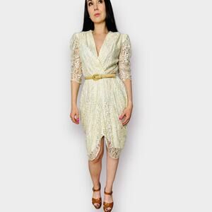 Vintage 80s Glenrob Cream‎ Lace Dress